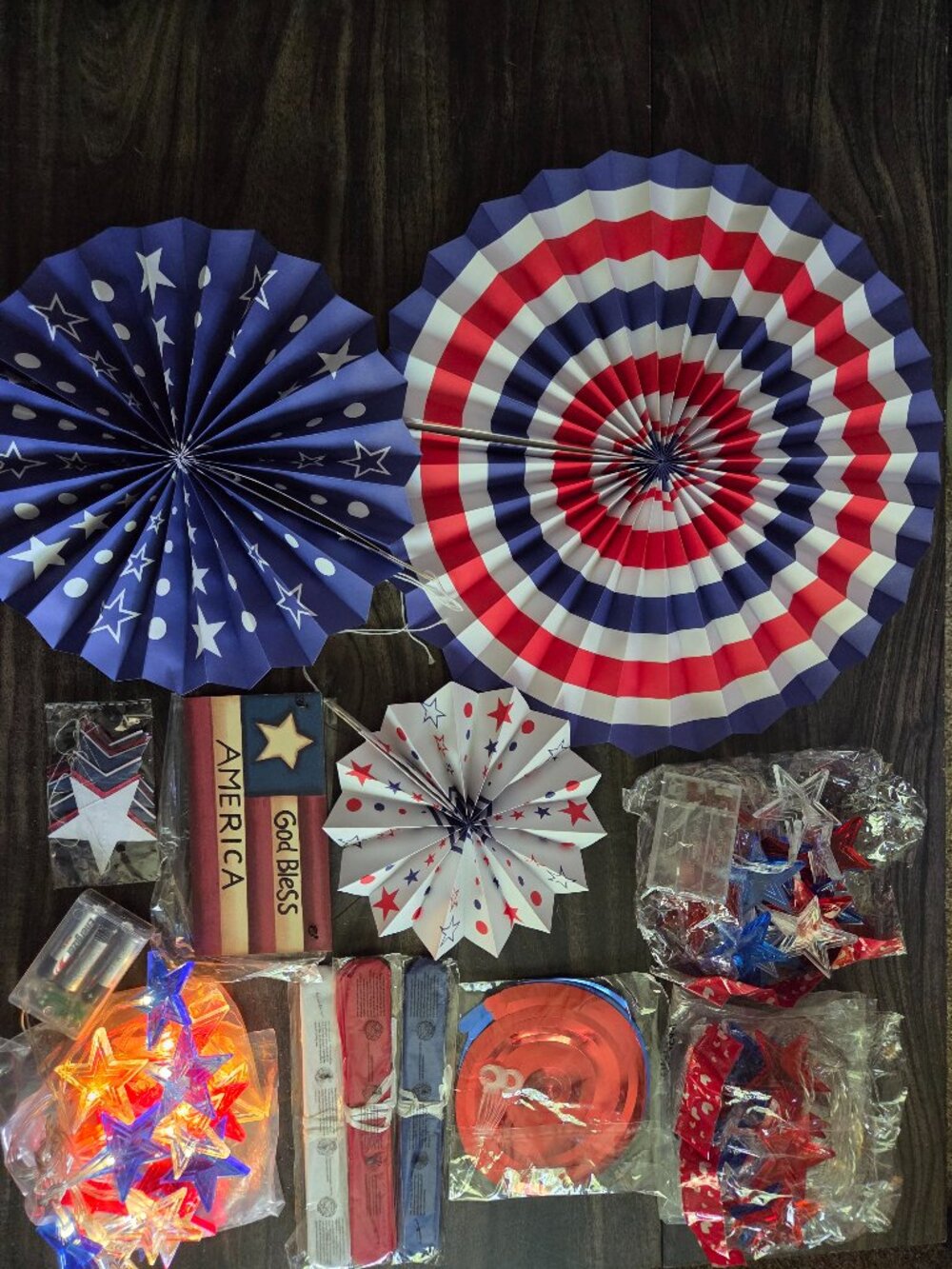 Patriotic Decor 3 Strings Lights-Fans-PomPoms & More - Assortment #1 New